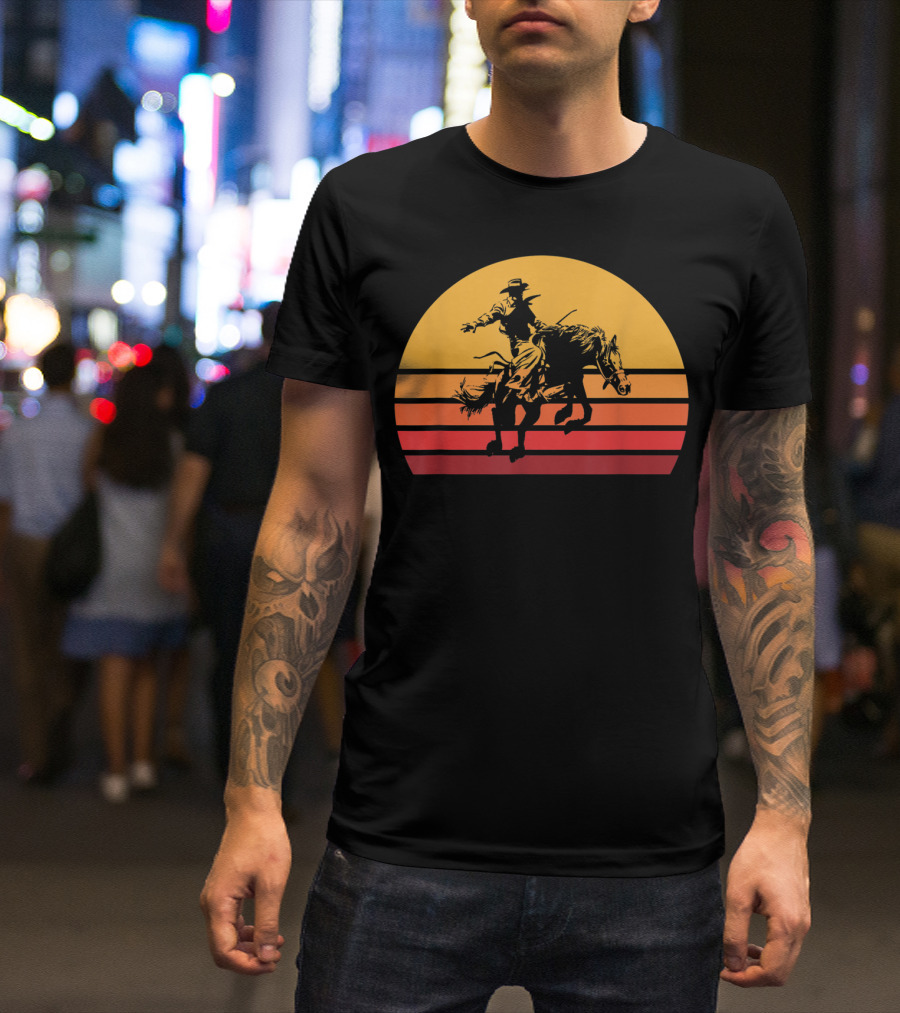 Retro Bronc Riding Vintage Bucking Horse Sunset T-Shirt