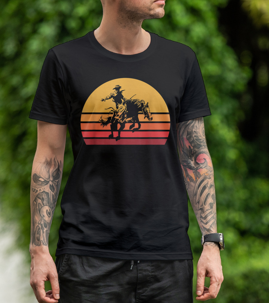 Retro Bronc Riding Vintage Bucking Horse Sunset T-Shirt