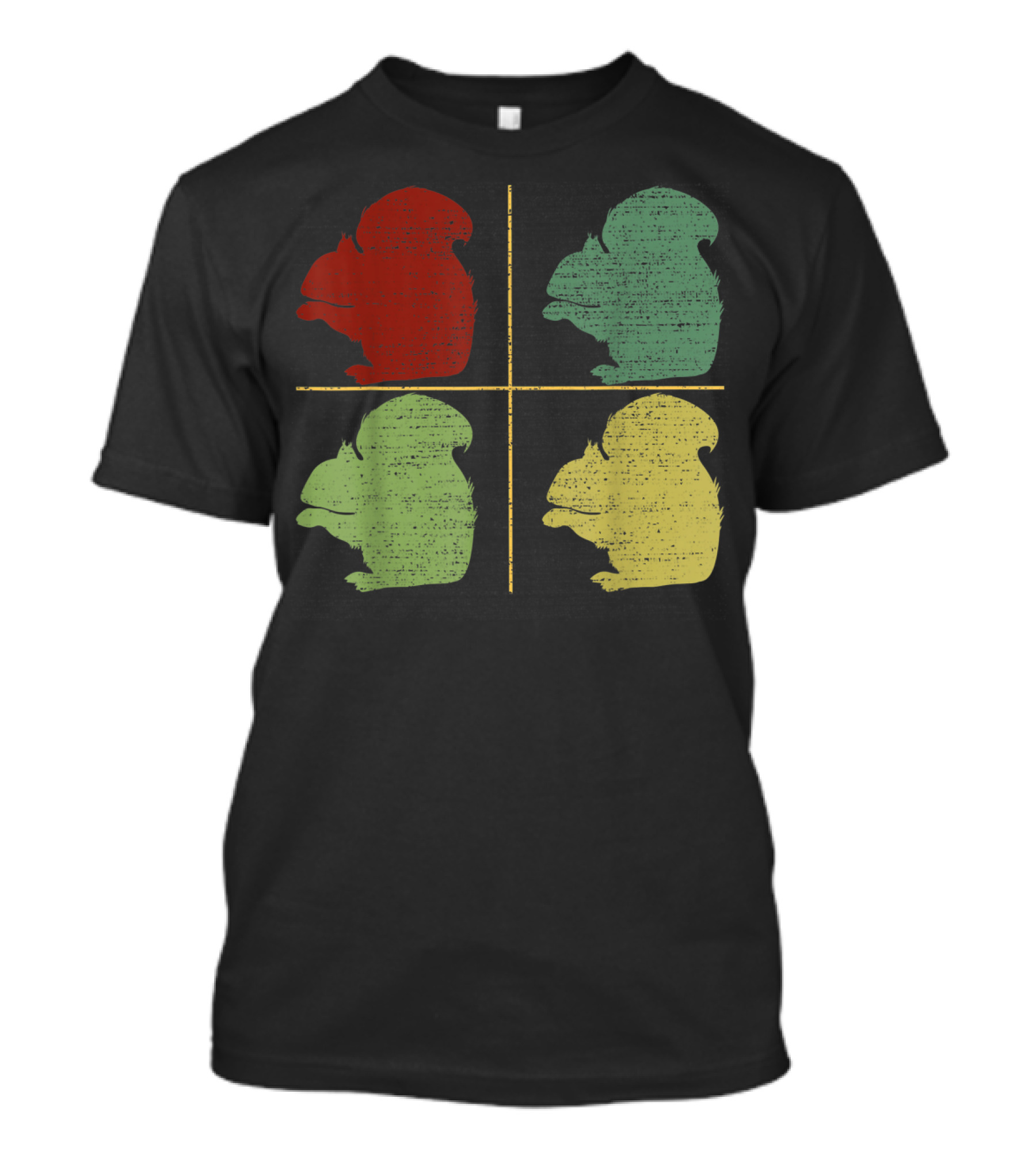 Retro Four-Color Squirrel Silhouette Grid T-Shirt