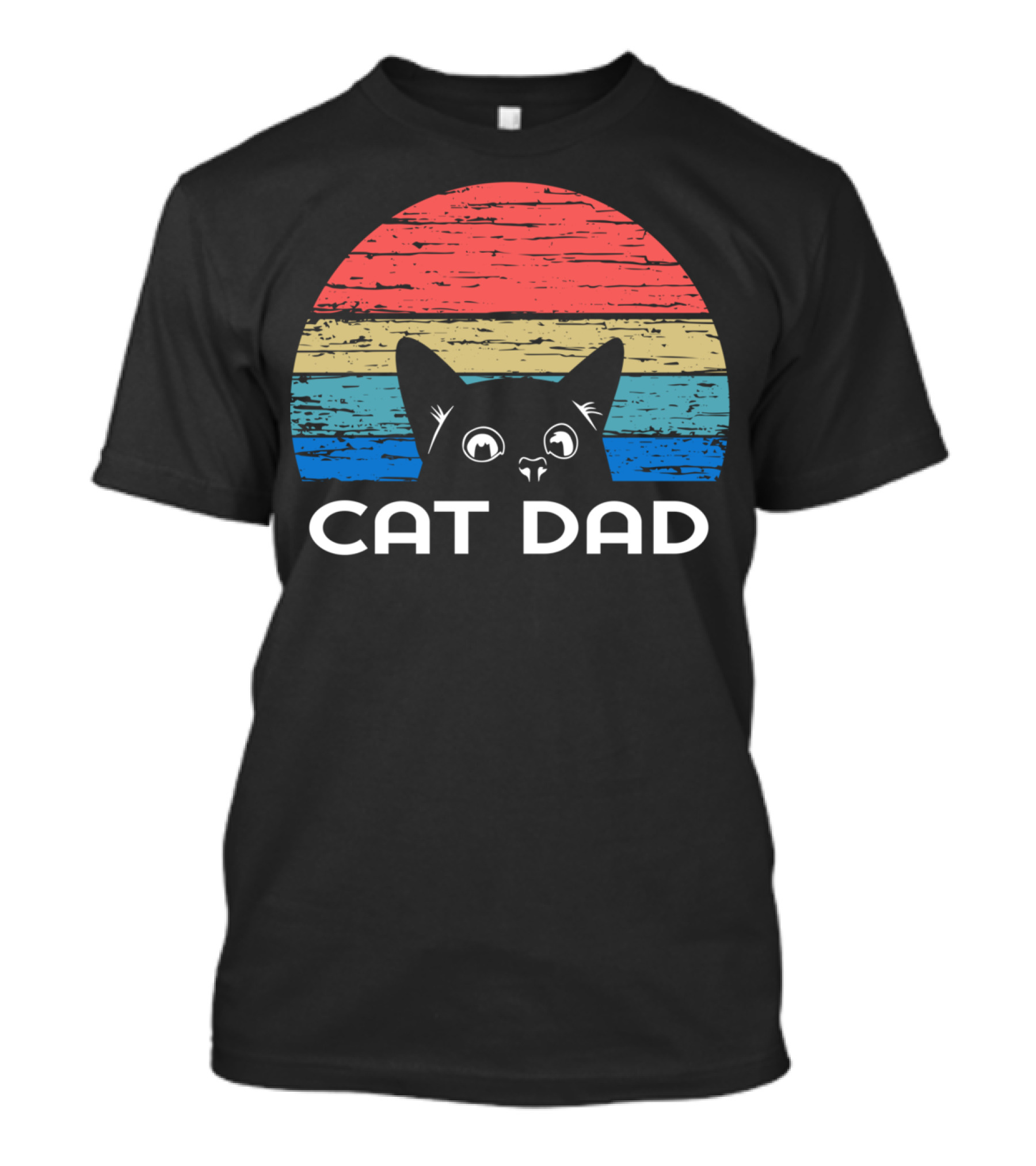 Retro Vintage Cat Dad For Cat Lovers Striped Sunset T-Shirt