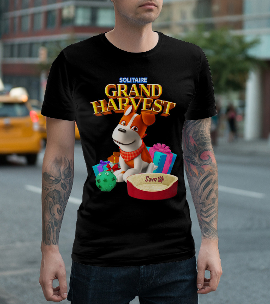 Solitaire Grand Harvest Sam the Dog with Gifts and Bed T-Shirt