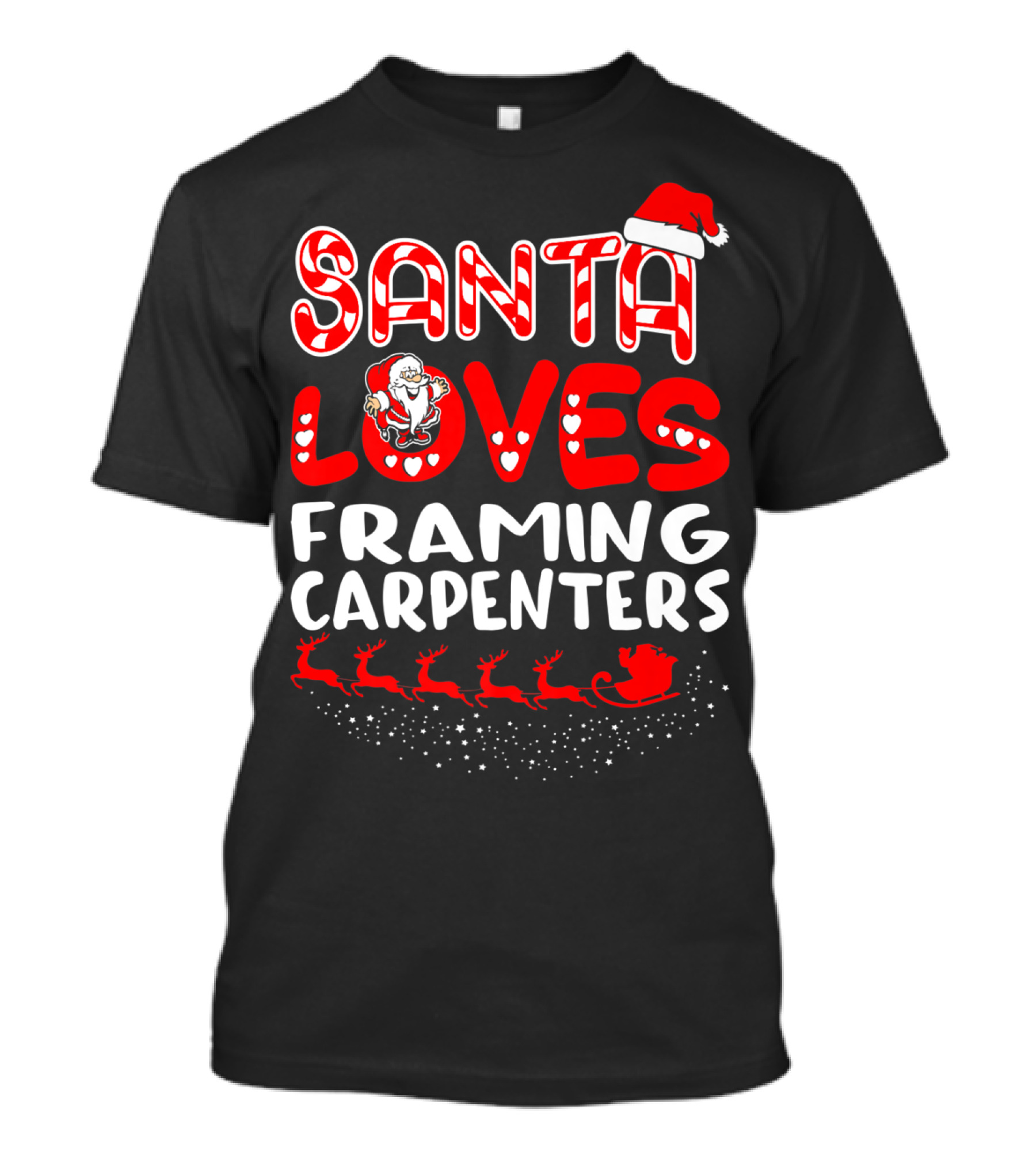 Santa Loves Framing Carpenters Santa Hat Sleigh Reindeer T-Shirt