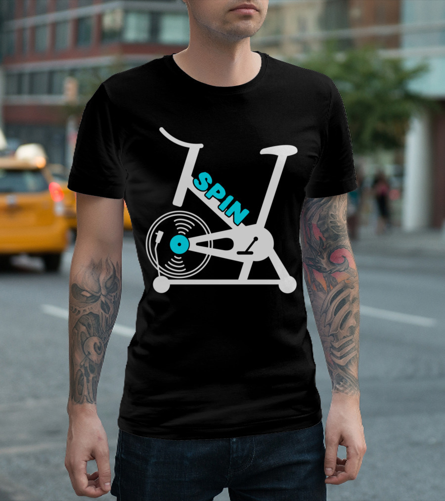 Spin Class Exercise Bike Vinyl Record Player Retro Spin T-Shirt