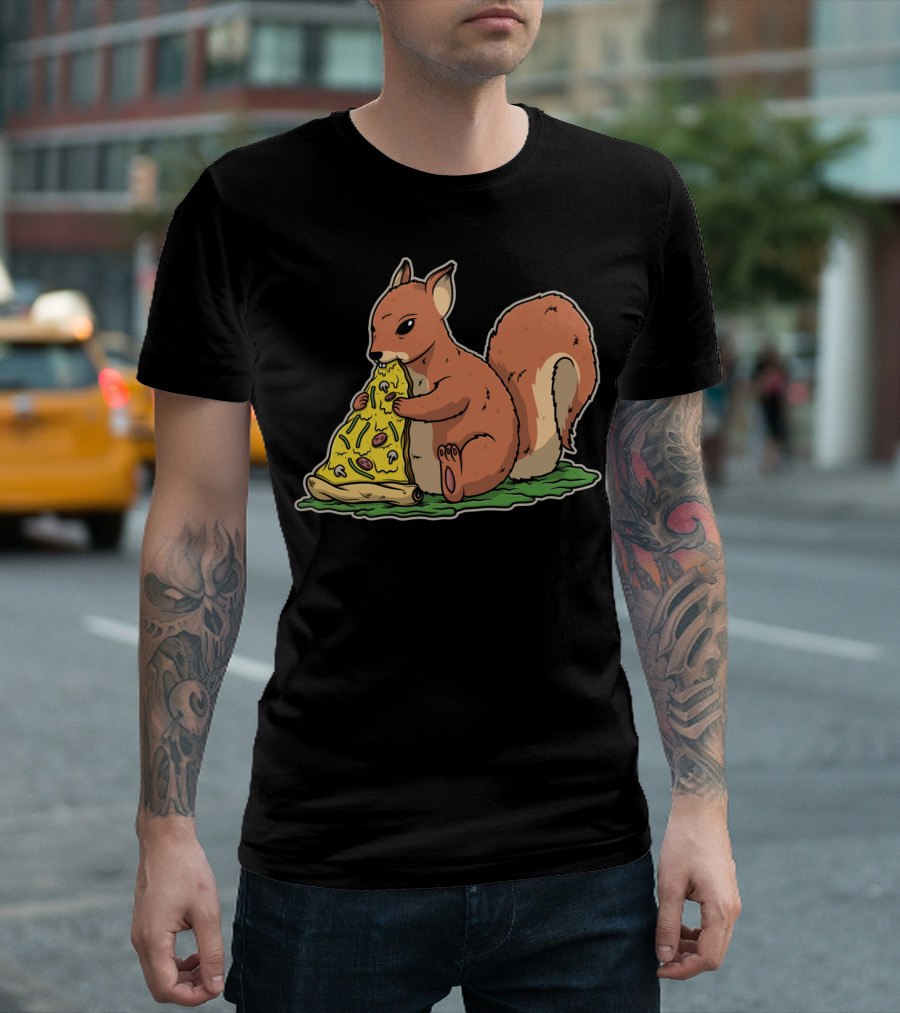 Squirrel Devouring Gooey Garbage Pizza Slice T-Shirt