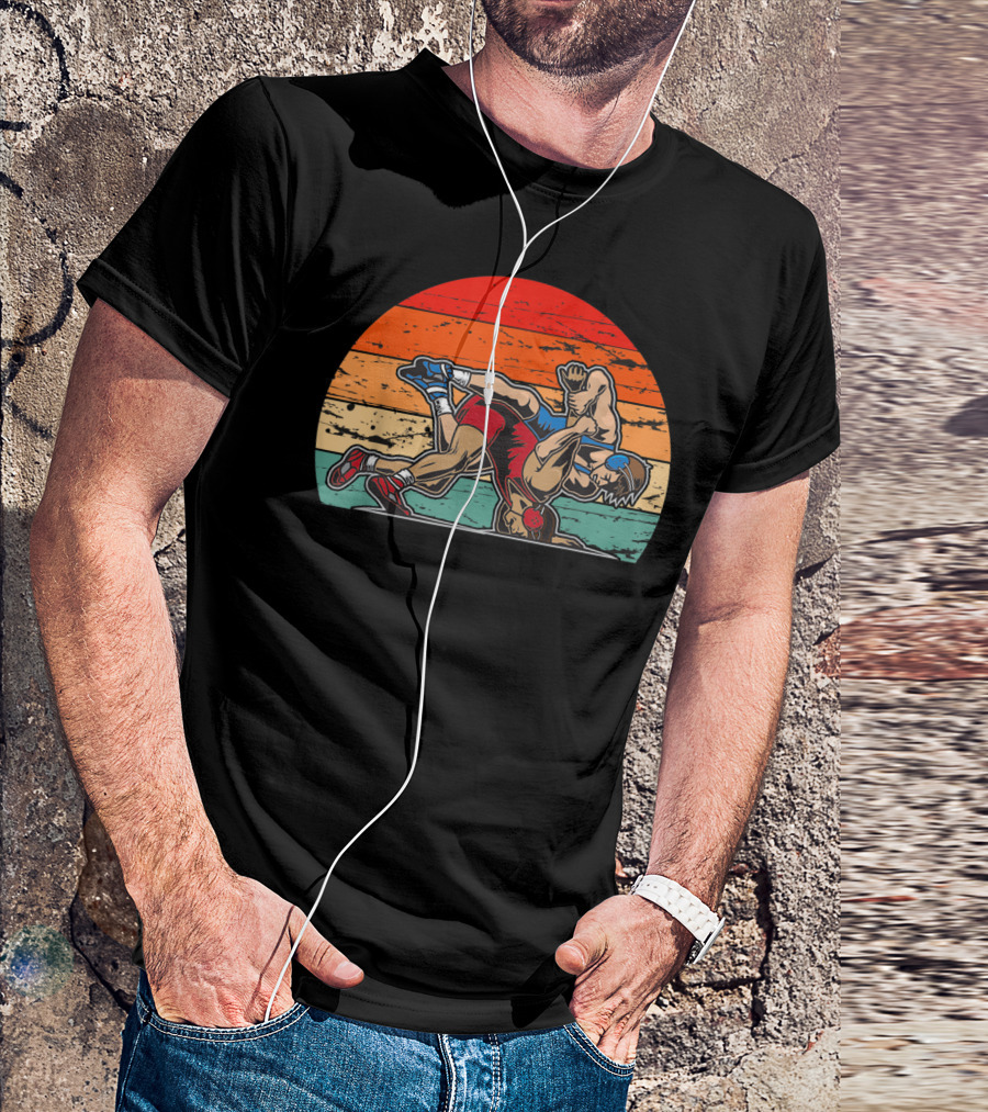 Vintage Wrestling Two Wrestlers Retro Sunset Showdown T-Shirt