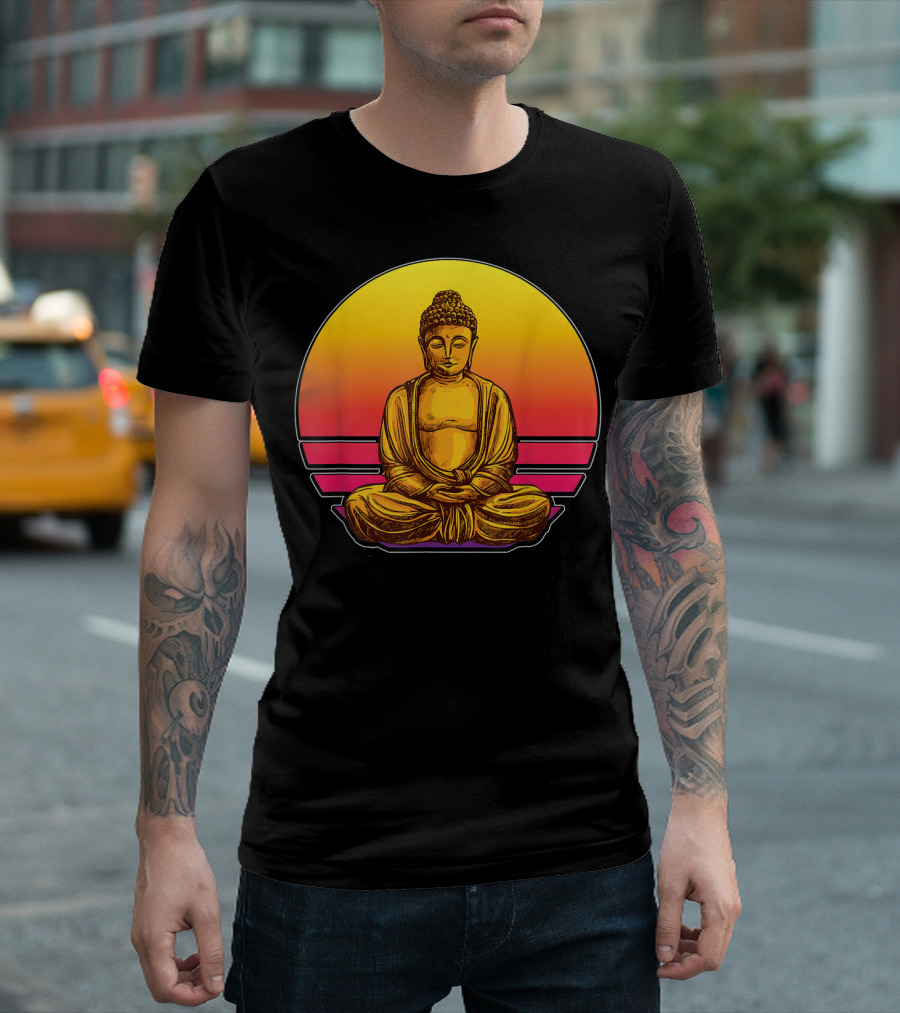 Bonsai Zen Buddha Meditation Let Go Yin Yang Sunset T-Shirt