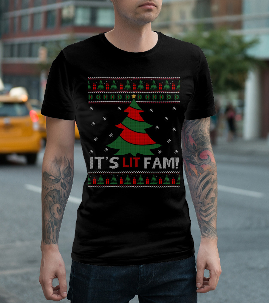 Christmas It's Lit Fam Festive Tree Snowflakes T-Shirt