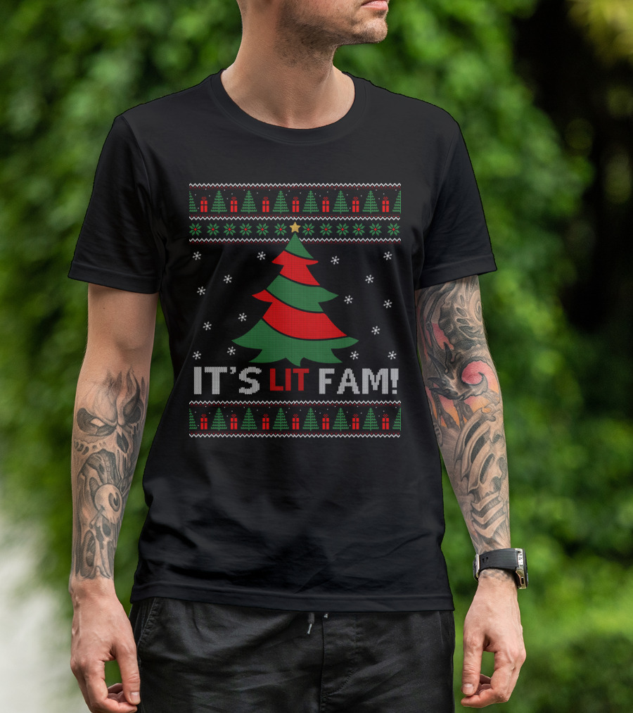 Christmas It's Lit Fam Festive Tree Snowflakes T-Shirt