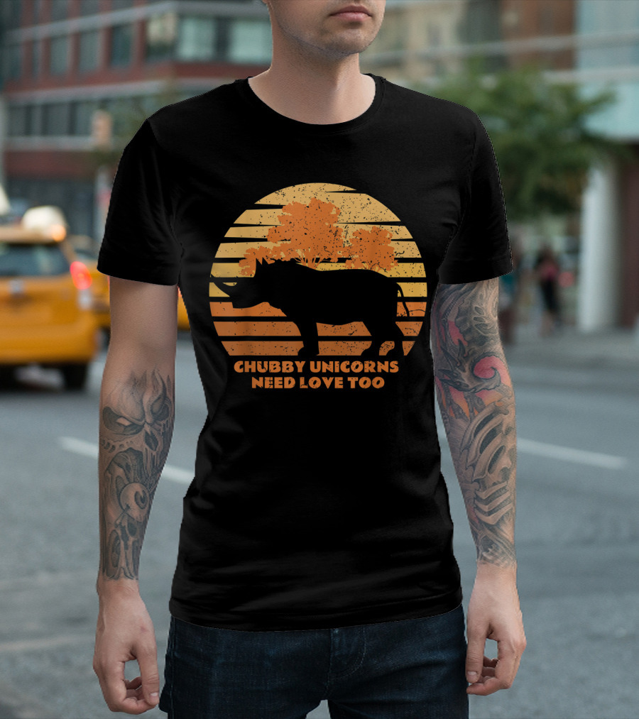 Chubby Unicorns Need Love Too Sunset Rhino T-Shirt