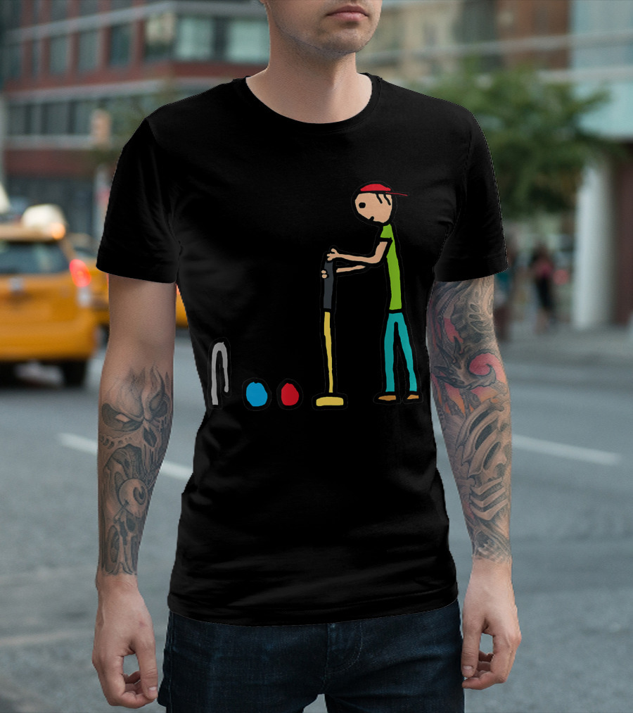 Croquet Player with Mallet and Balls in Simple T-Shirt