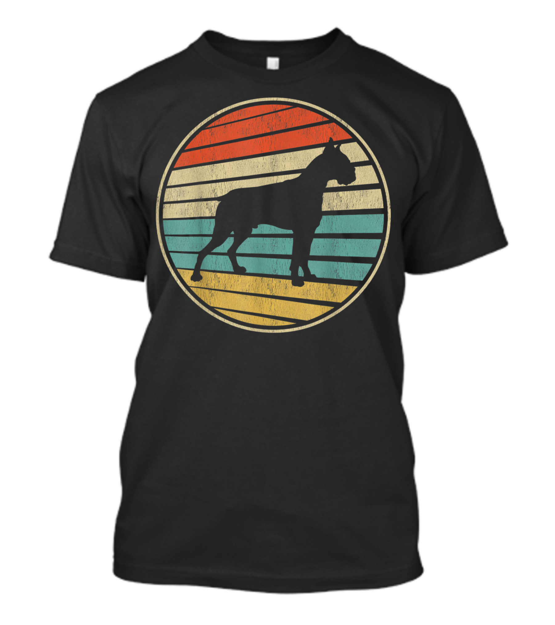 70s Vintage Boxer Dog Silhouette Circle Retro Stripes T-Shirt