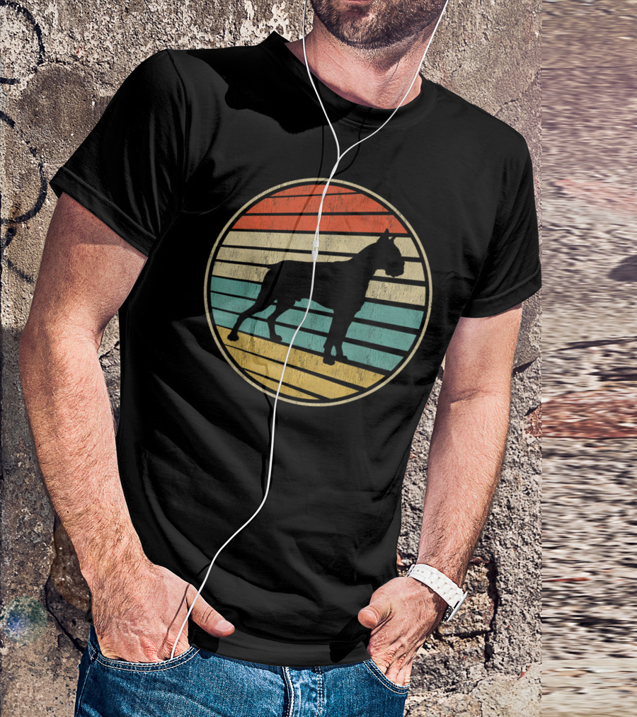70s Vintage Boxer Dog Silhouette Circle Retro Stripes T-Shirt