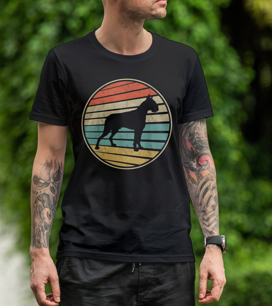 70s Vintage Boxer Dog Silhouette Circle Retro Stripes T-Shirt