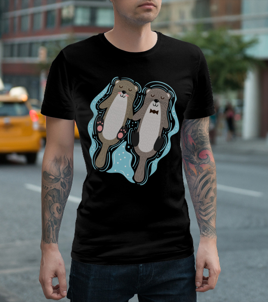 Cute Otters Floating Together Sea Otter Pair T-Shirt