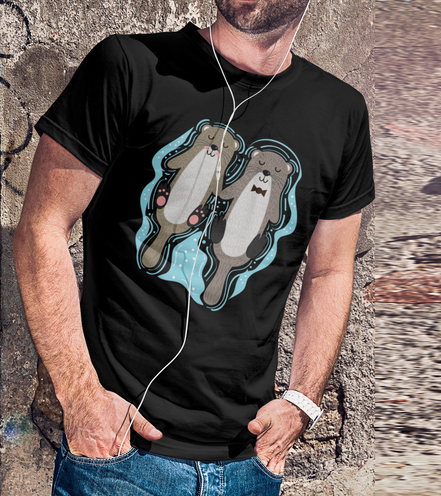 Cute Otters Floating Together Sea Otter Pair T-Shirt