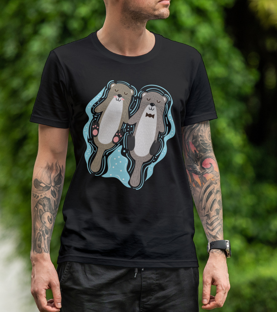 Cute Otters Floating Together Sea Otter Pair T-Shirt