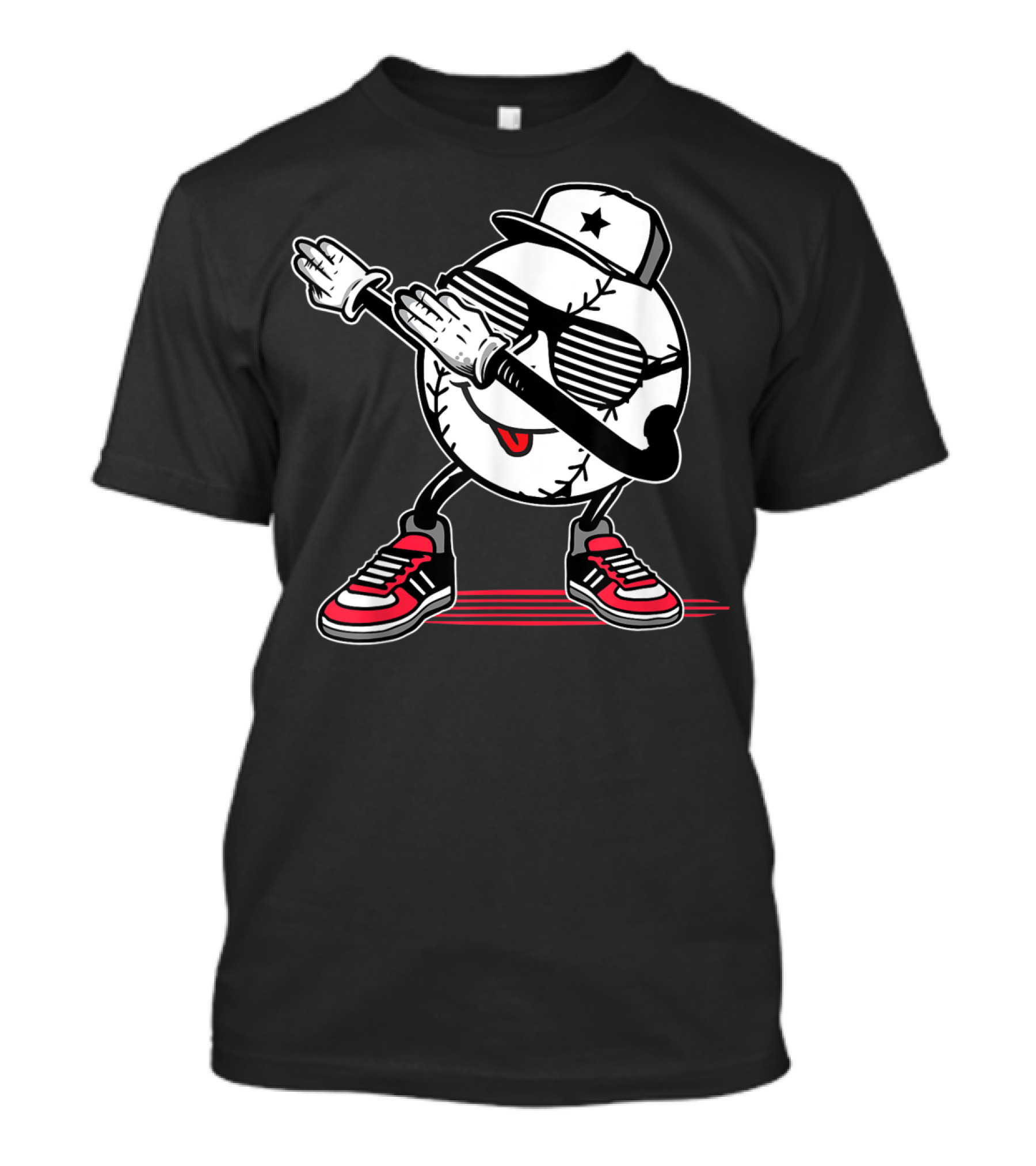 Dabbing Baseball Character With Sunglasses And Sneakers T-Shirt