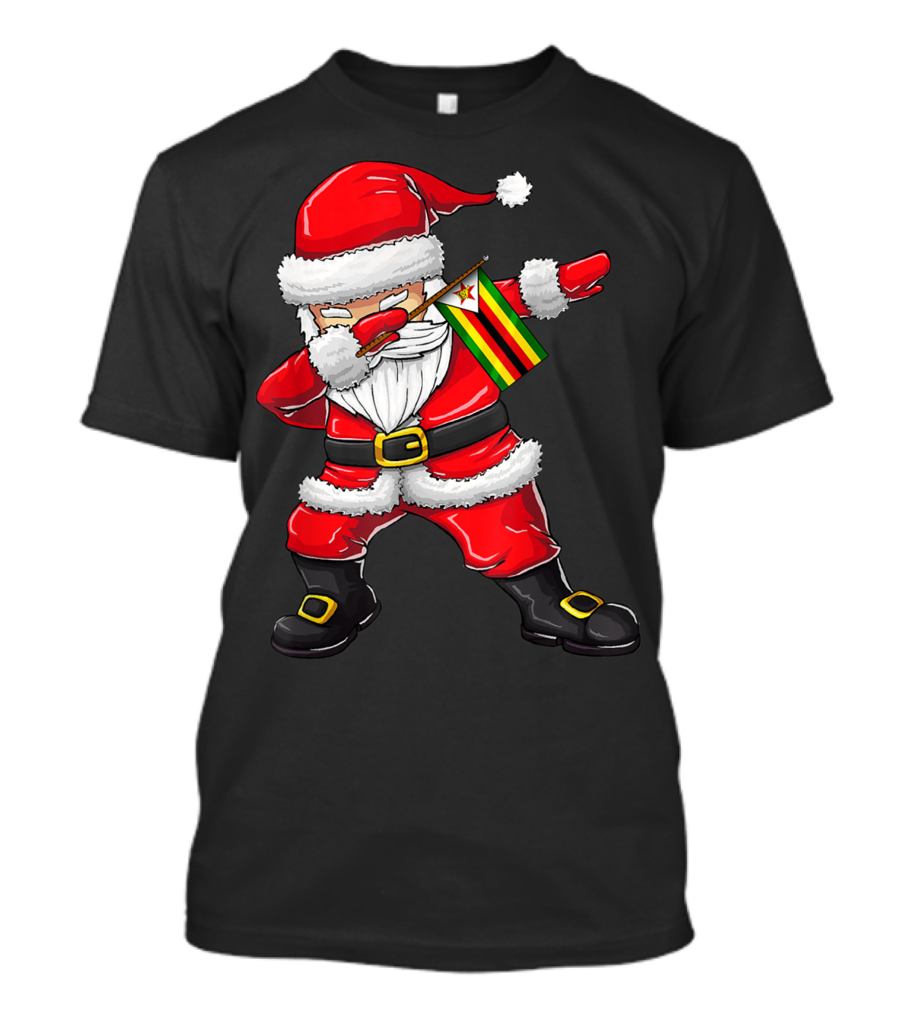 Dabbing Santa Claus Holding Zimbabwe Flag T-Shirt
