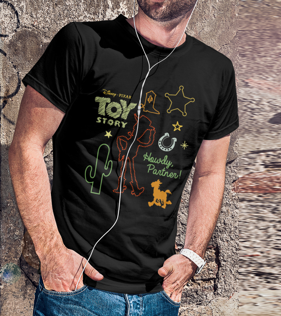 Disney Pixar Toy Story Howdy Partner Woody Cactus Star Cowboy Boot Horse T-Shirt