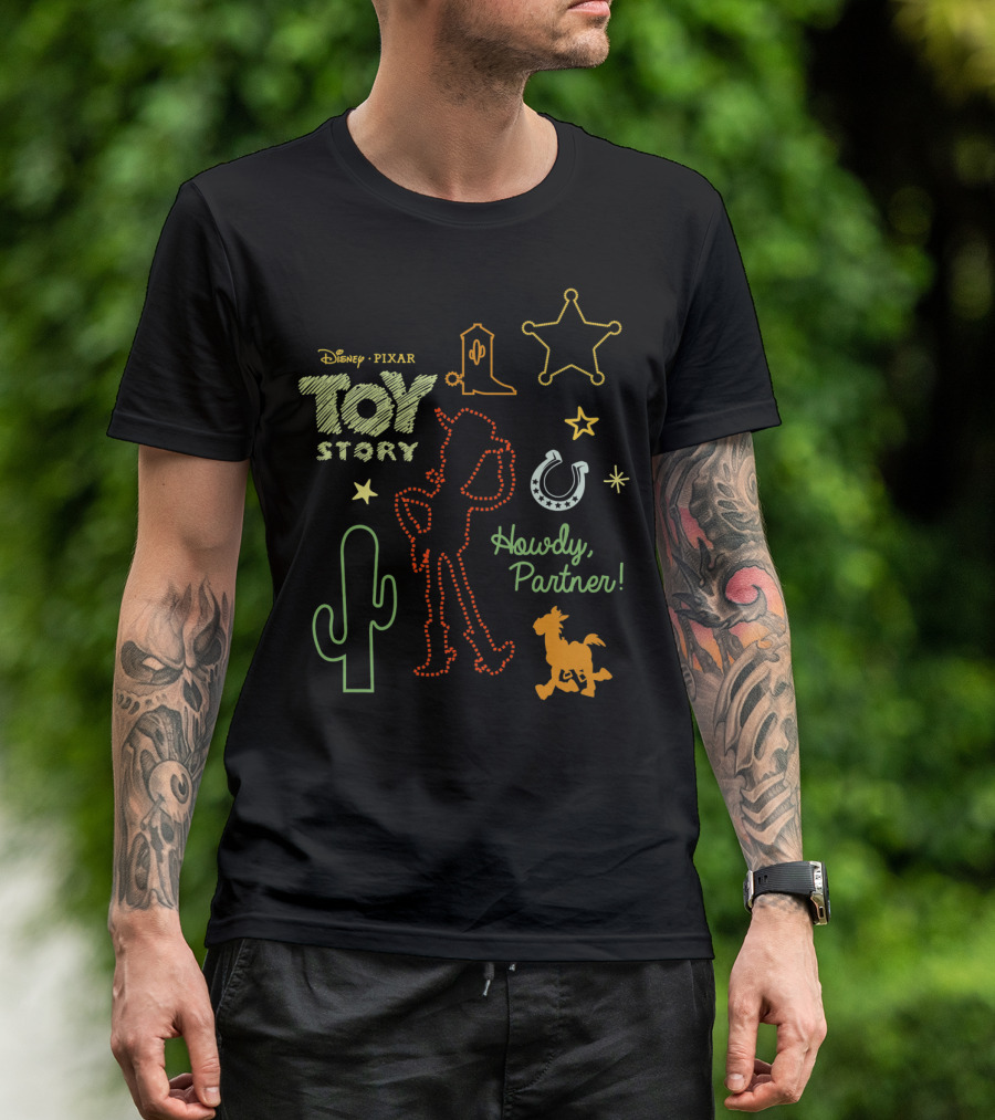 Disney Pixar Toy Story Howdy Partner Woody Cactus Star Cowboy Boot Horse T-Shirt