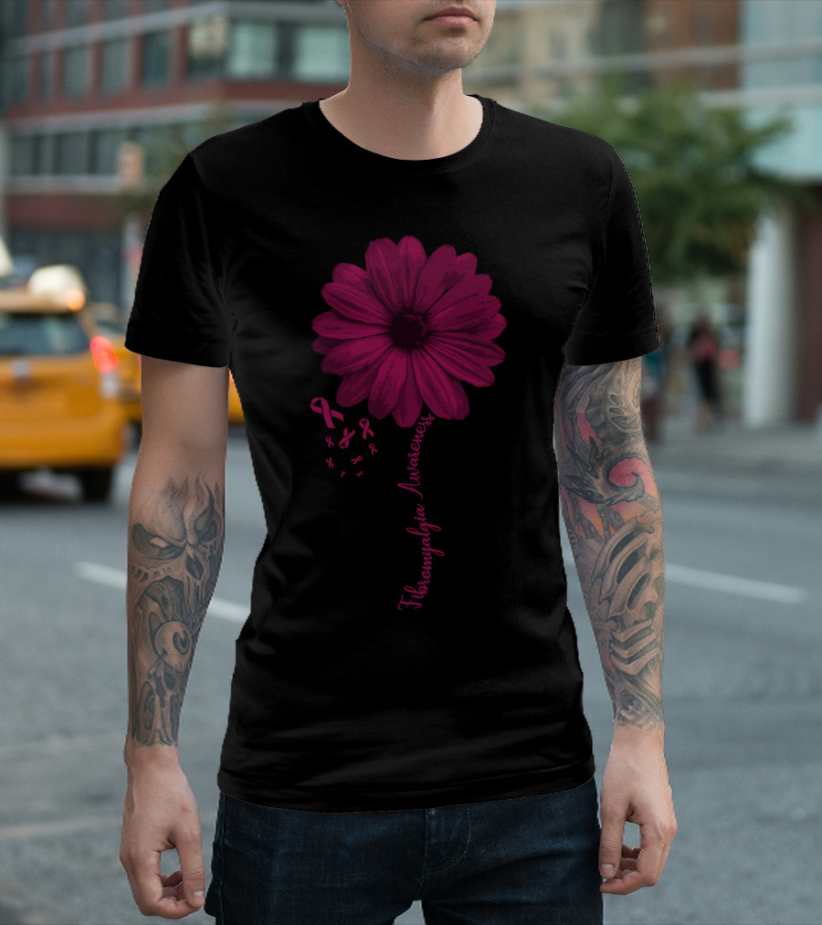 Fibromyalgia Awareness Flower And Ribbon T-Shirt