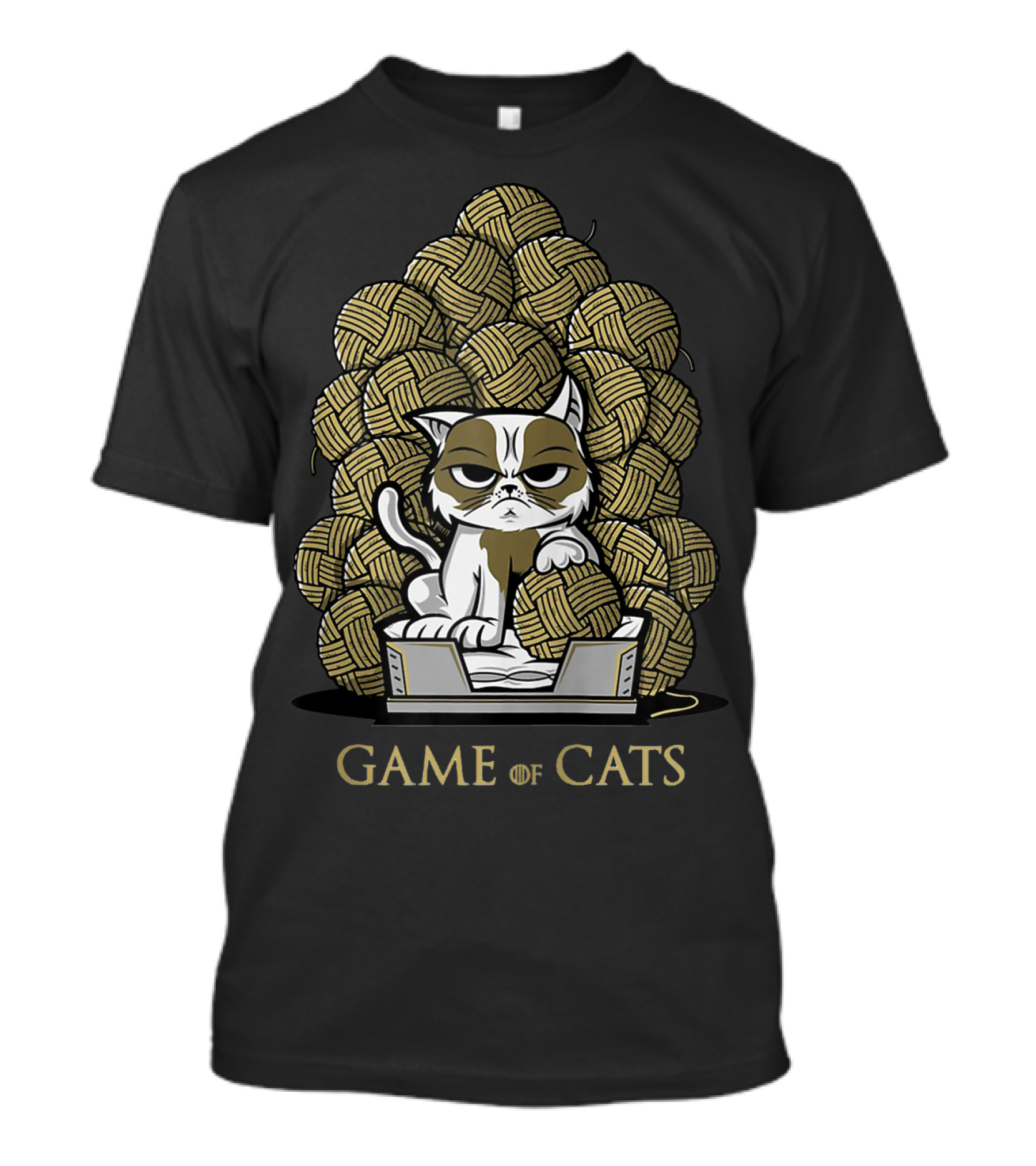 Game Of Cats Grumpy Feline On Wool Yarn Throne T-Shirt