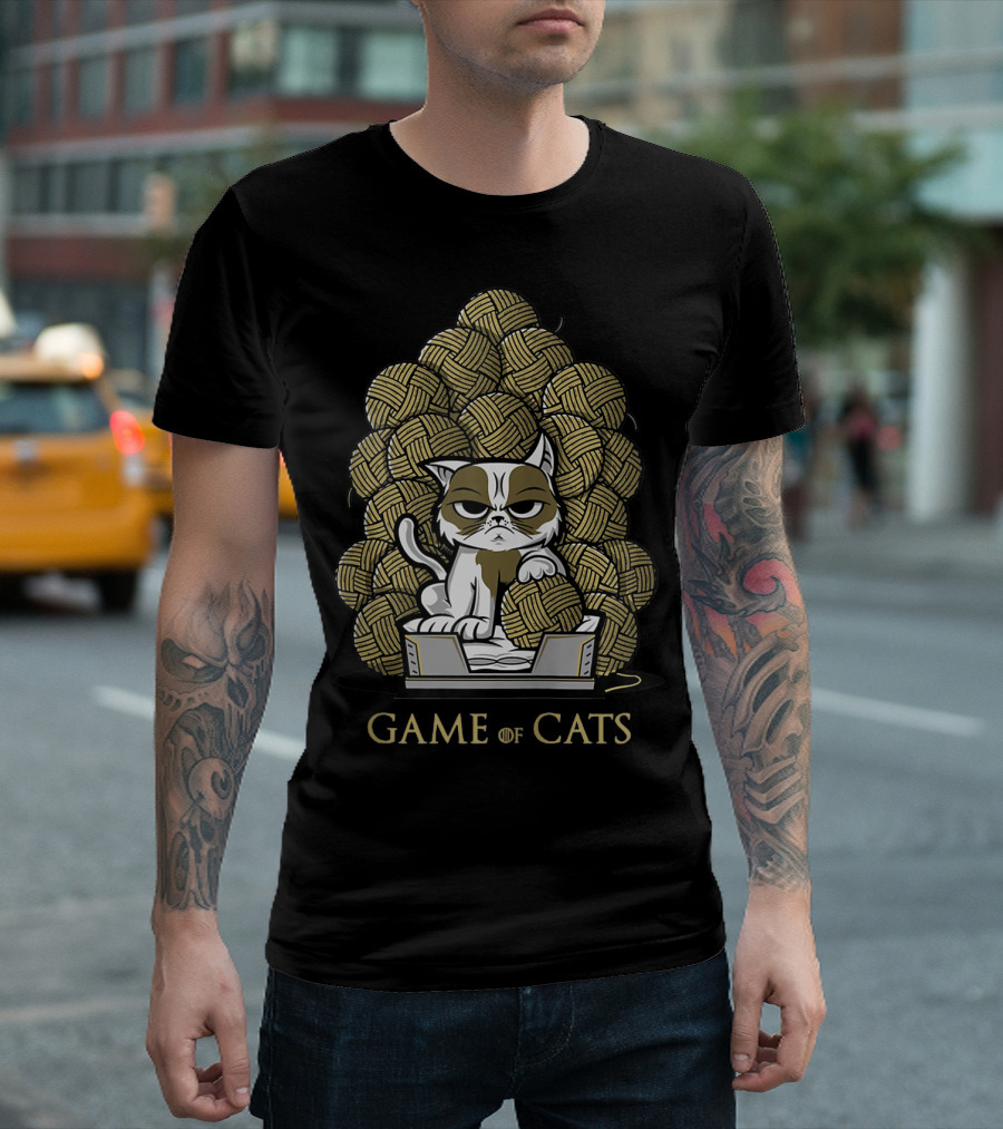 Game Of Cats Grumpy Feline On Wool Yarn Throne T-Shirt