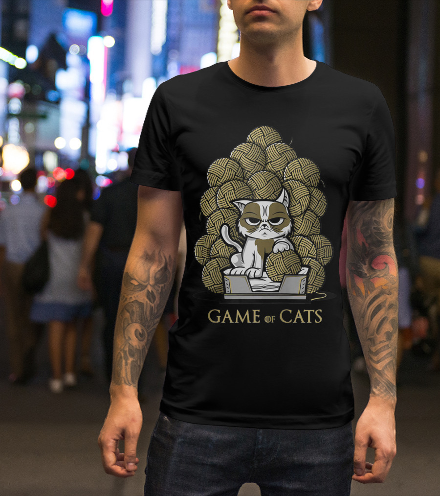 Game Of Cats Grumpy Feline On Wool Yarn Throne T-Shirt