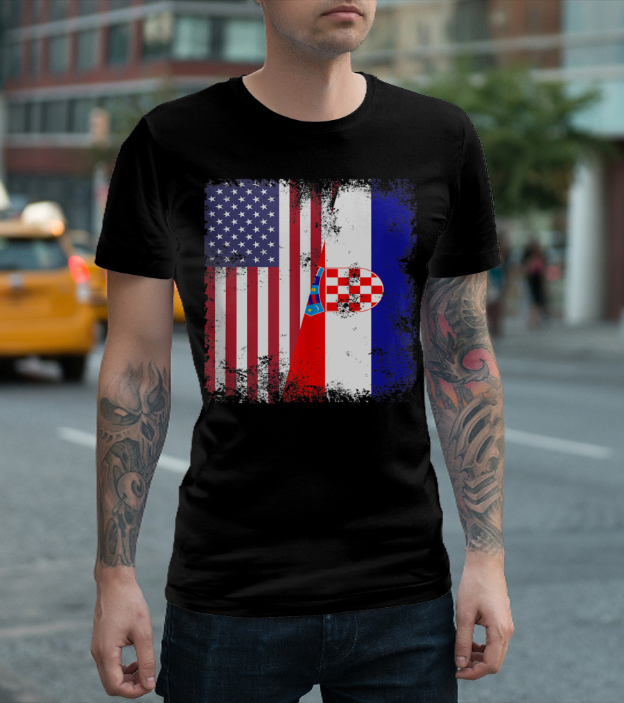 Half Croatian Flag Vintage Croatiausa American Croatian Flag T-Shirt