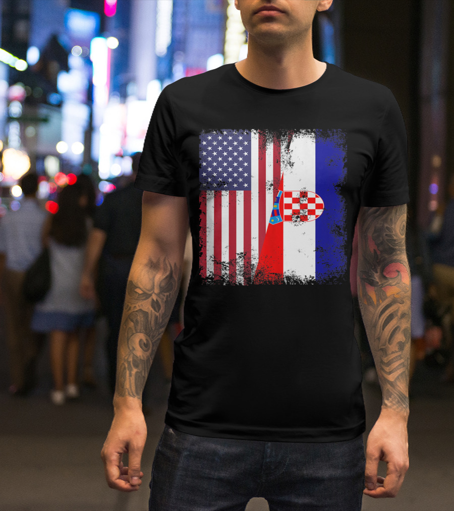 Half Croatian Flag Vintage Croatiausa American Croatian Flag T-Shirt
