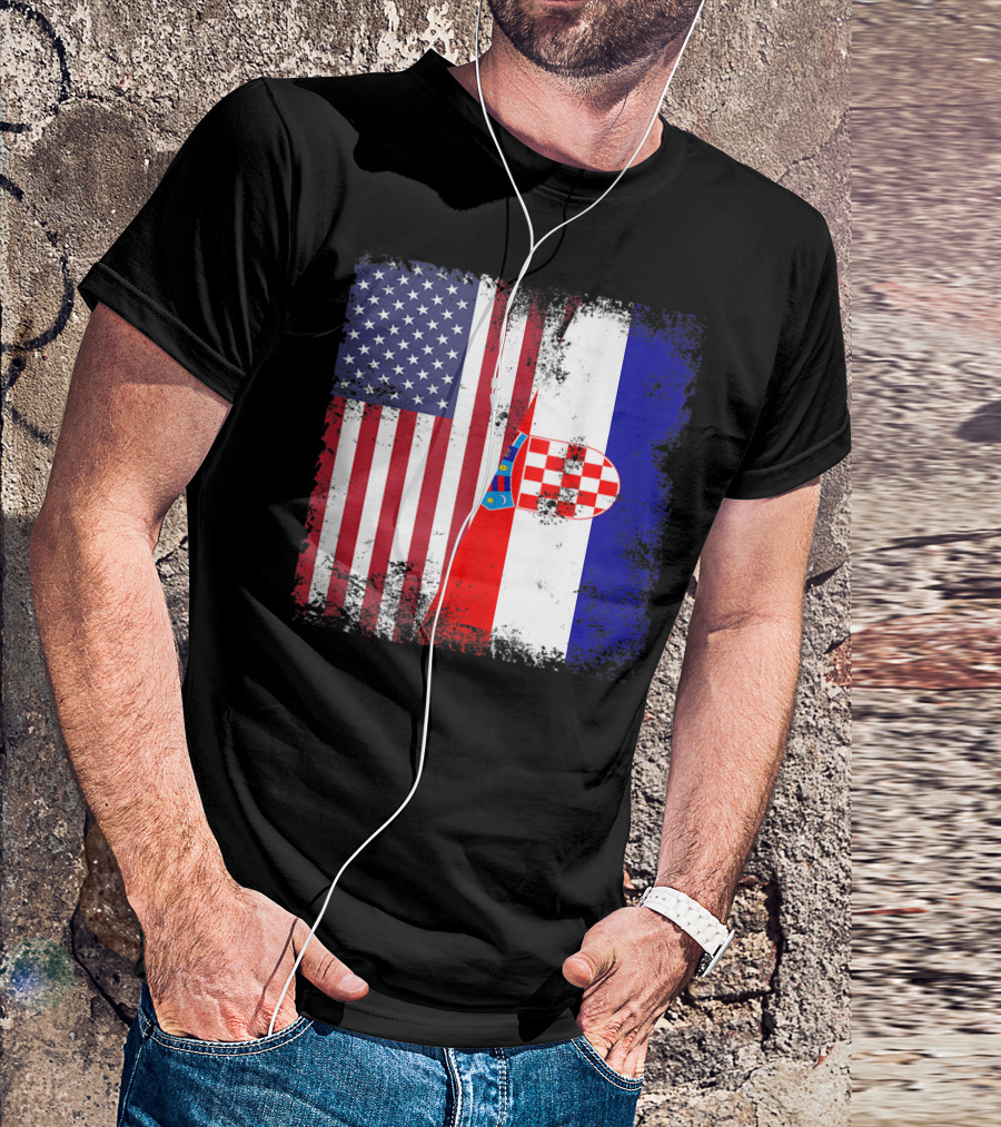 Half Croatian Flag Vintage Croatiausa American Croatian Flag T-Shirt