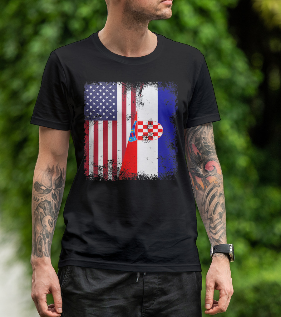 Half Croatian Flag Vintage Croatiausa American Croatian Flag T-Shirt