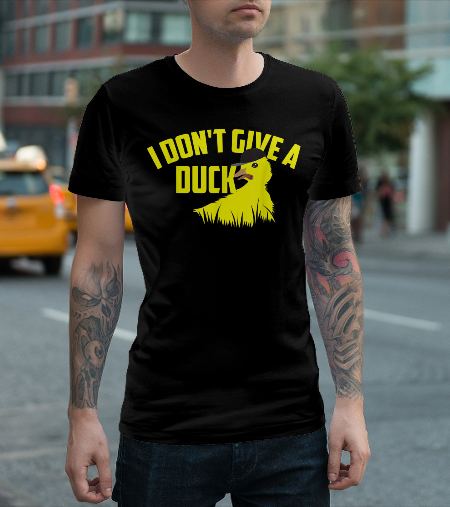 I Don't Give A Duck Funny Yellow Duck Wearing Hat T-Shirt