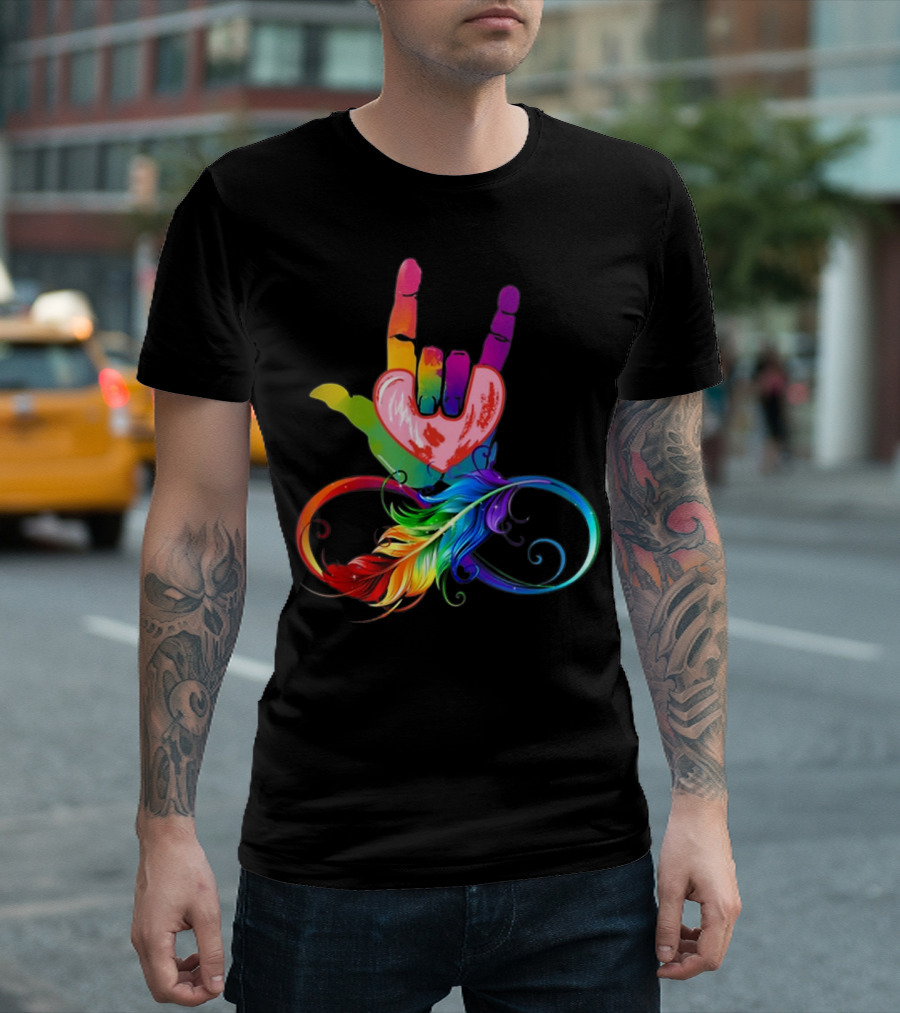 I Love You Hand Heart Sign Language Rainbow ASL Deaf T-Shirt