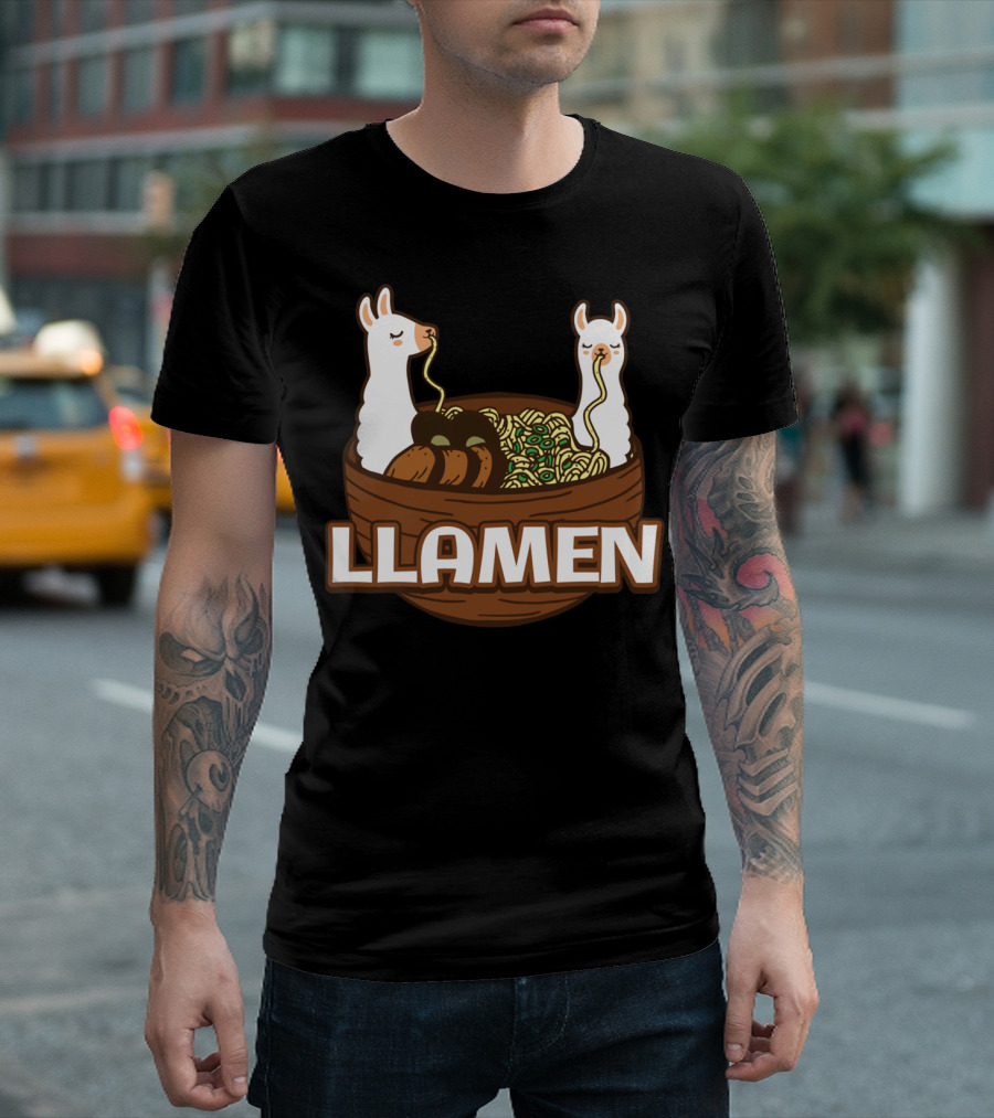 Llamen Ramen Japanese Noodles Lover Fun Llama Bowl T-Shirt