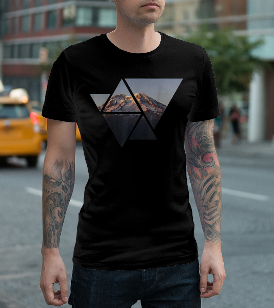 Mt Rainier Seattle Washington Mountain Nature Triangular Composition T-Shirt