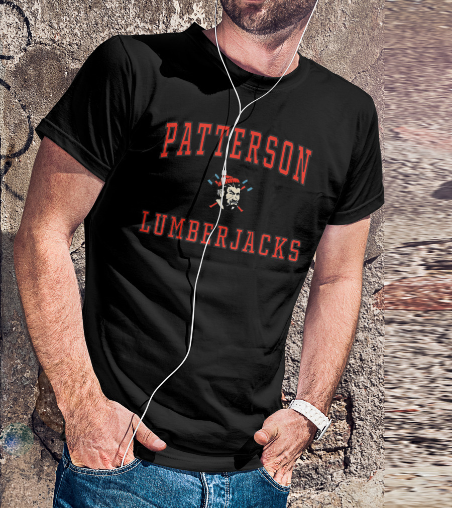 Patterson Lumberjacks High School Team Logo With Lumberjack And Axes T-Shirt