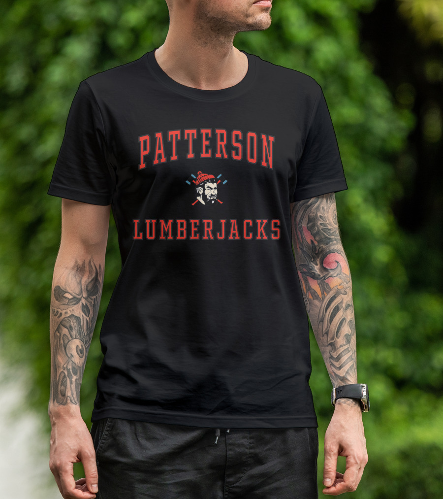 Patterson Lumberjacks High School Team Logo With Lumberjack And Axes T-Shirt