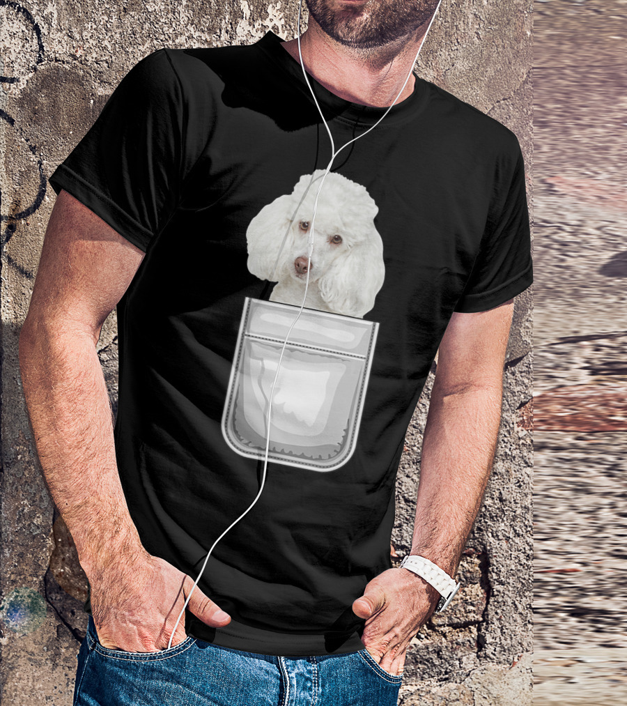 Poodle Puppy Dog Peeking From Pocket T-Shirt