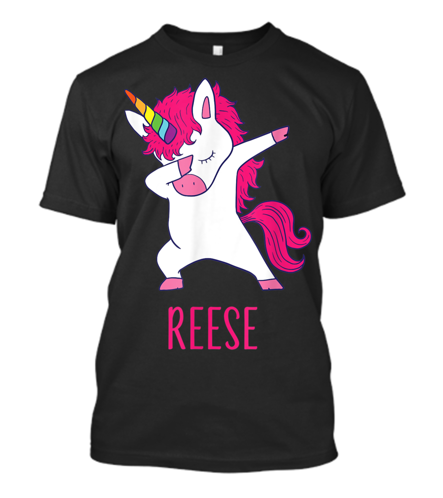 Reese Unicorn Dabbing With Rainbow Horn And Pink Mane T-Shirt