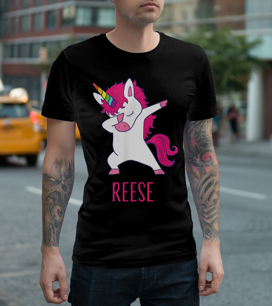 Reese Unicorn Dabbing With Rainbow Horn And Pink Mane T-Shirt