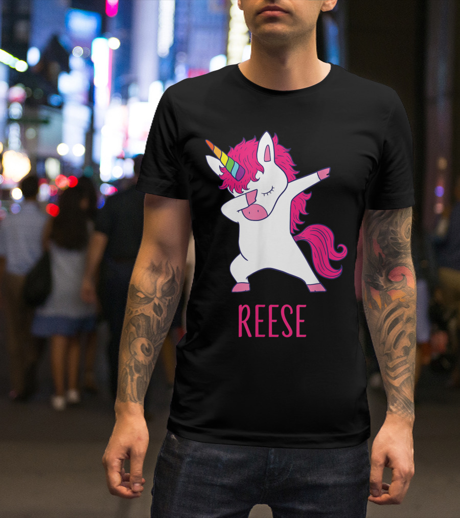 Reese Unicorn Dabbing With Rainbow Horn And Pink Mane T-Shirt
