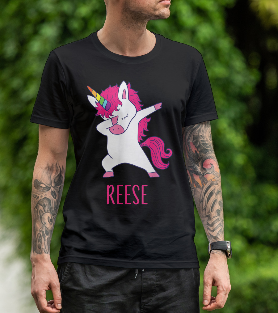 Reese Unicorn Dabbing With Rainbow Horn And Pink Mane T-Shirt