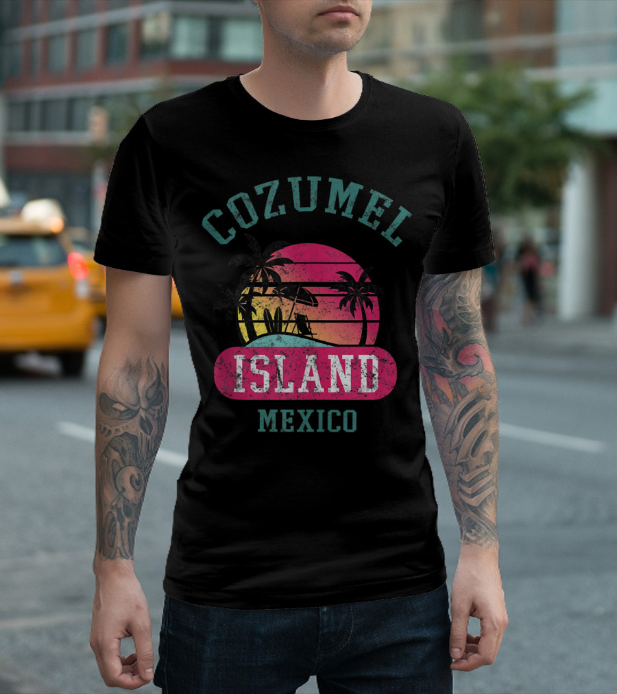 Cozumel Island Mexico Retro Sunset Palms T-Shirt