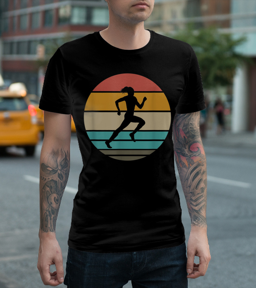 Retro Cross Country Track And Field Runner In Vintage Sunset T-Shirt