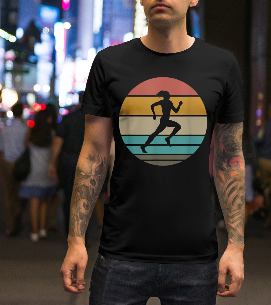 Retro Cross Country Track And Field Runner In Vintage Sunset T-Shirt