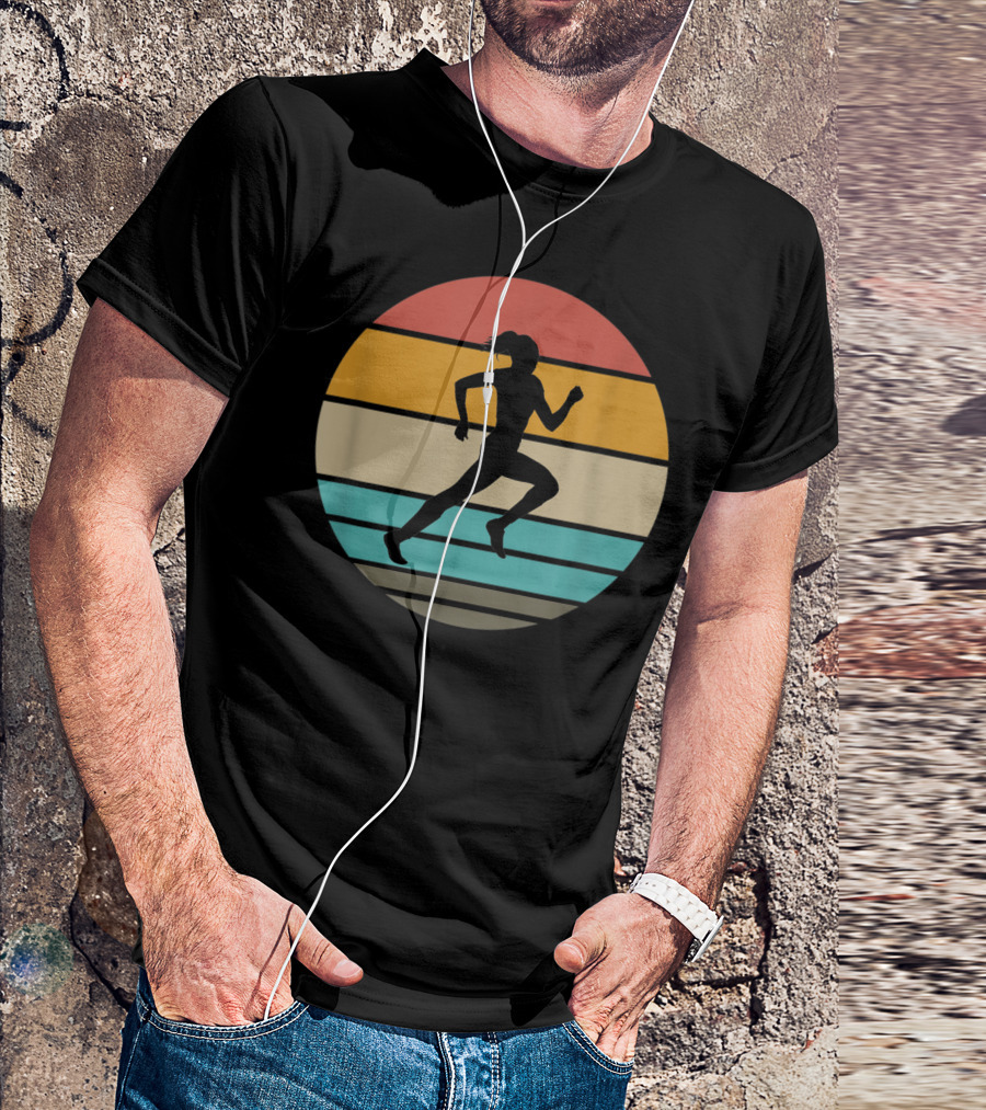 Retro Cross Country Track And Field Runner In Vintage Sunset T-Shirt
