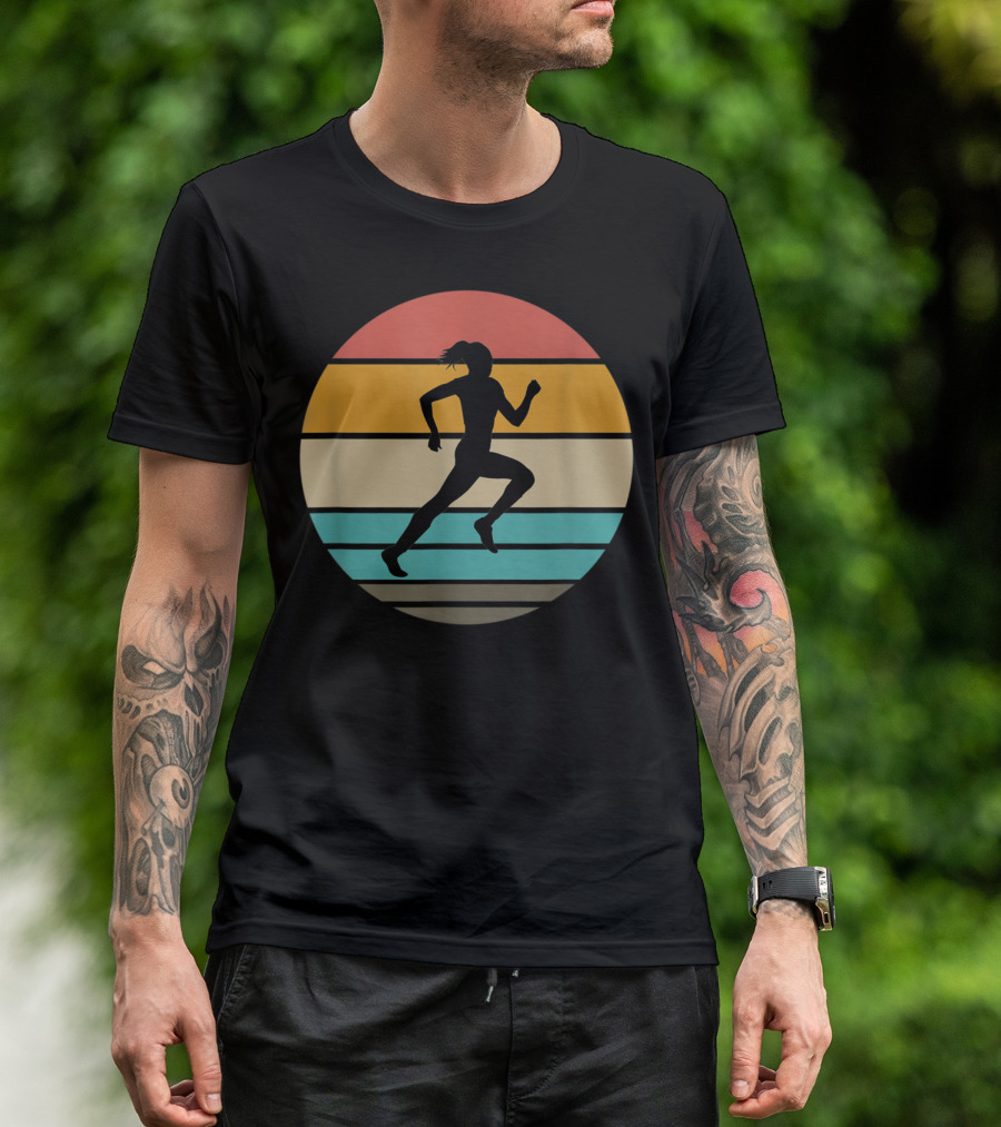 Retro Cross Country Track And Field Runner In Vintage Sunset T-Shirt