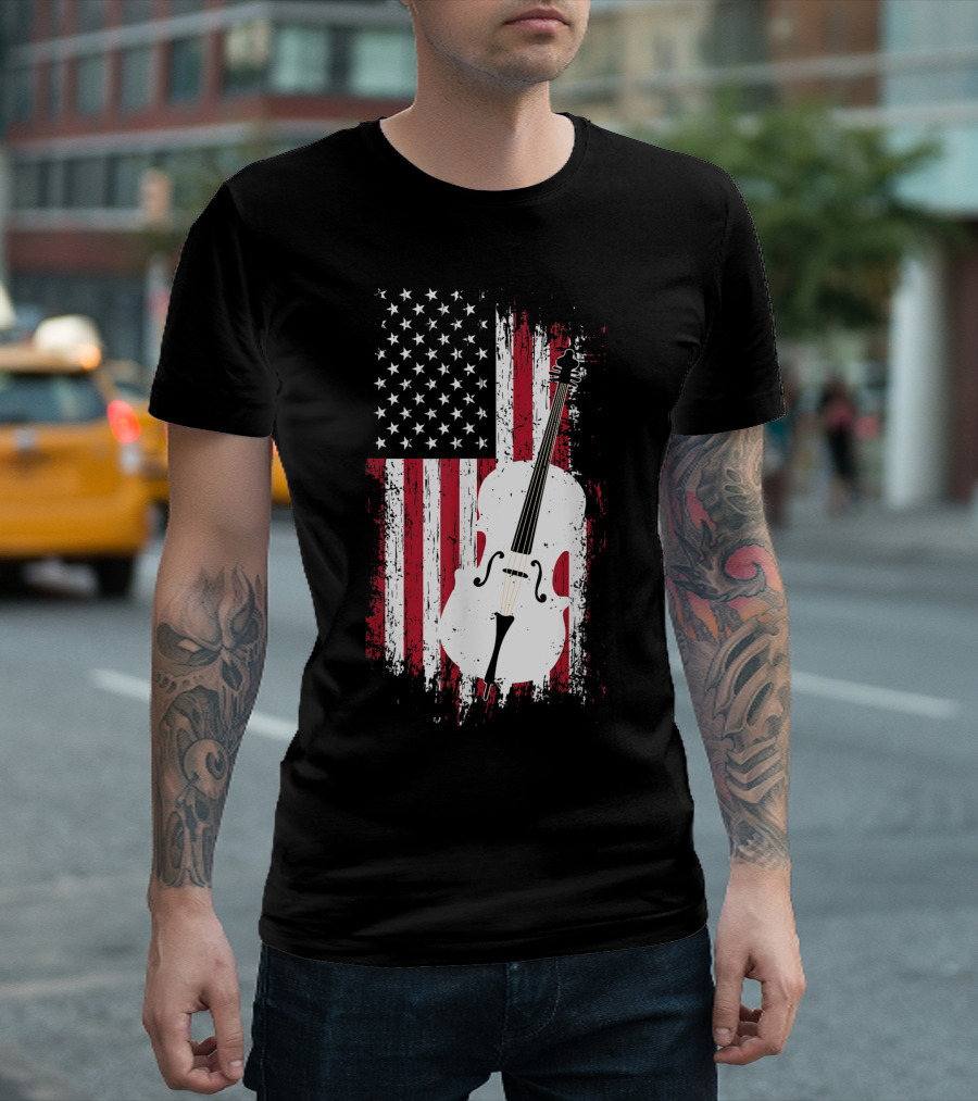 Retro Distressed American Flag Double Bass T-Shirt