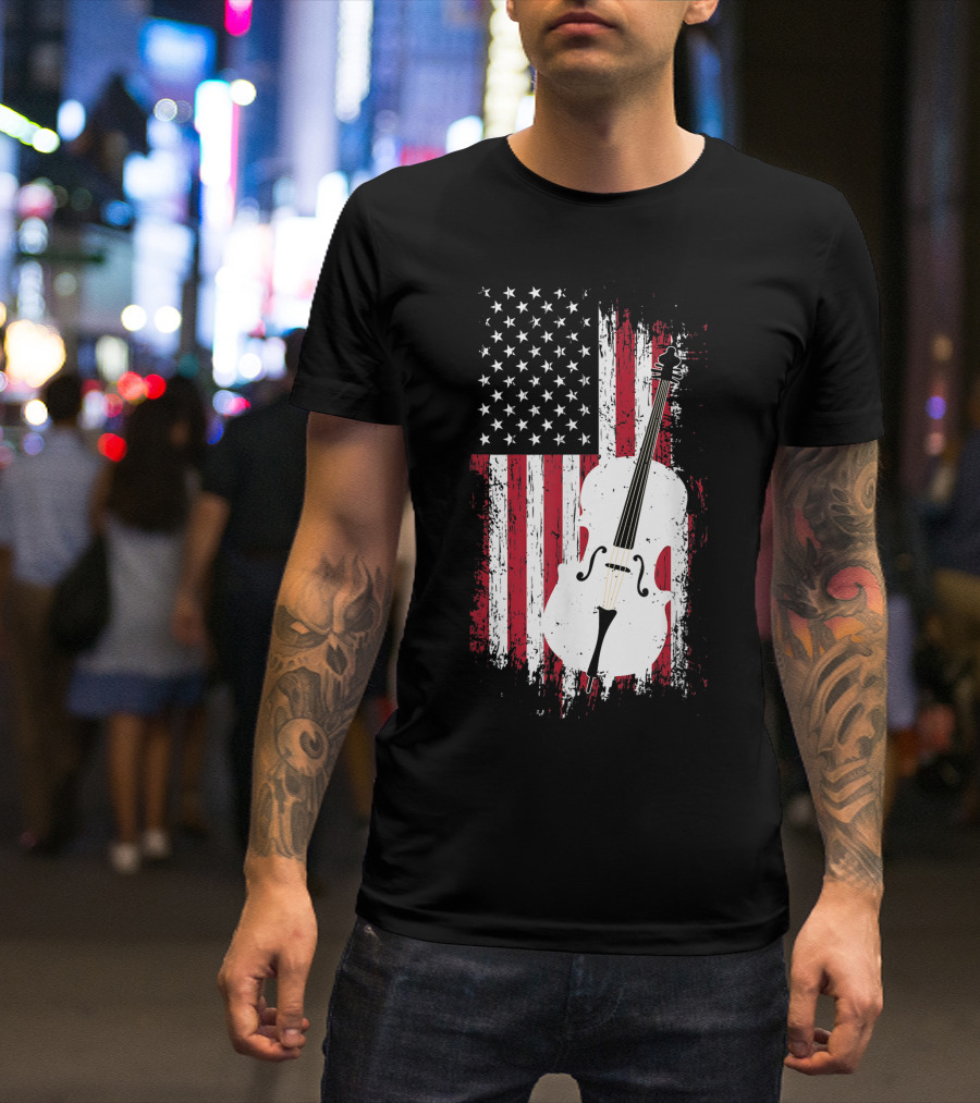 Retro Distressed American Flag Double Bass T-Shirt